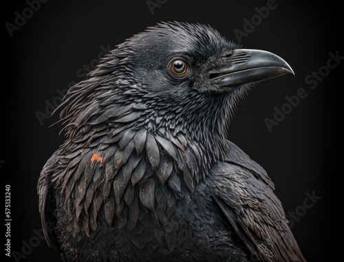 Colorful Close-up portrait of evil raven crow Halloween background Generative AI technology