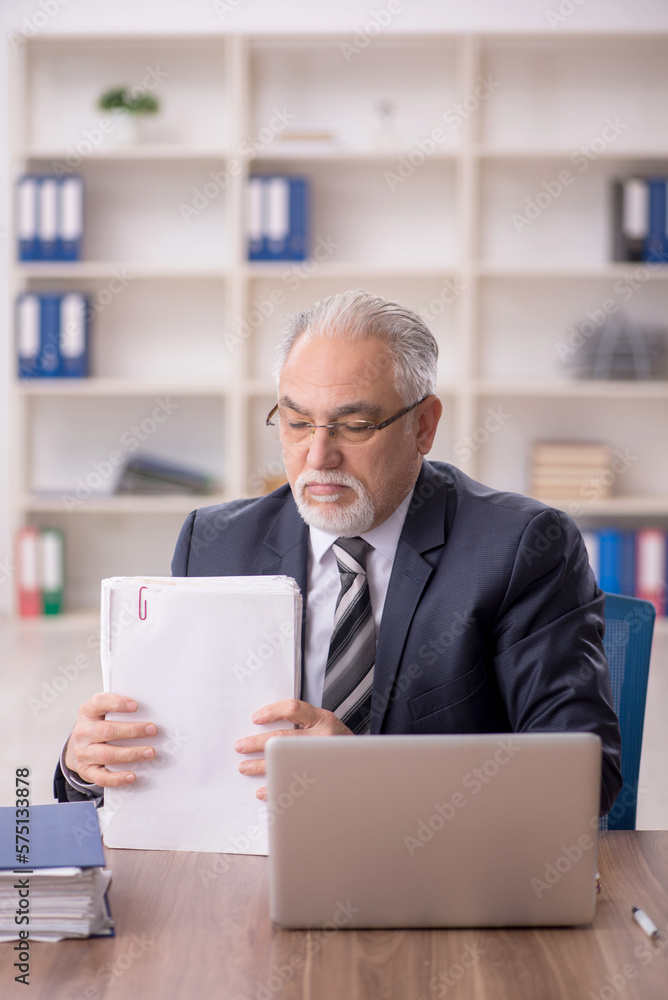 Old male employee working in the office Old male employee working in the office