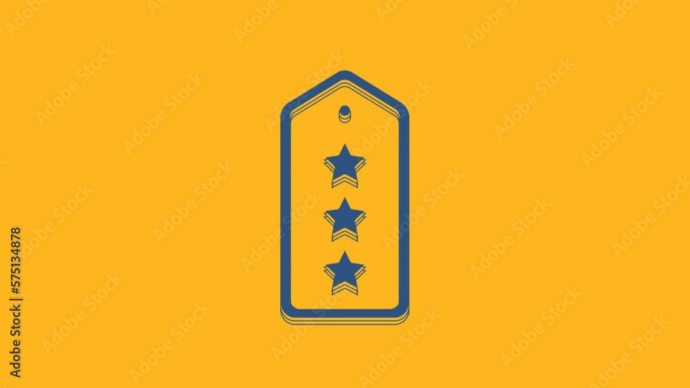 Blue Military rank icon isolated on orange background. Military badge sign. 4K Video motion graphic animation Blue Military rank icon isolated on orange background. Military badge sign. 4K Video motion graphic animation