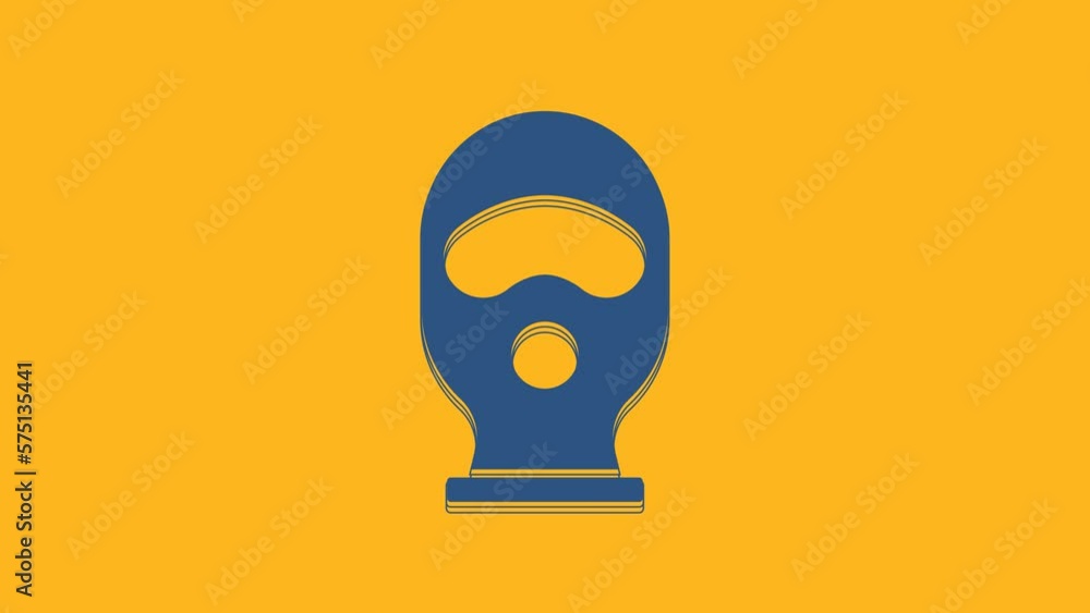 Blue Balaclava icon isolated on orange background. A piece of clothing for winter sports or a mask for a criminal or a thief. 4K Video motion graphic animation Blue Balaclava icon isolated on orange background. A piece of clothing for winter sports or a mask for a criminal or a thief. 4K Video motion graphic animation