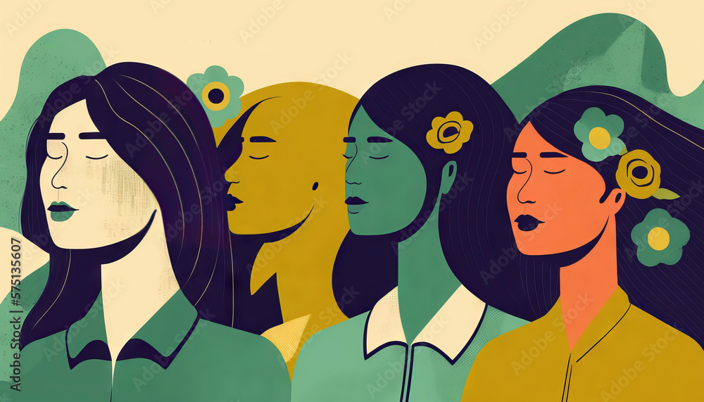 Group of women from different ethnicities illustration, international woman's day, 8 march, Global sisterhood and Power of women, Multicultural Group of women from different ethnicities illustration, international woman's day, 8 march, Global sisterhood and Power of women, Multicultural