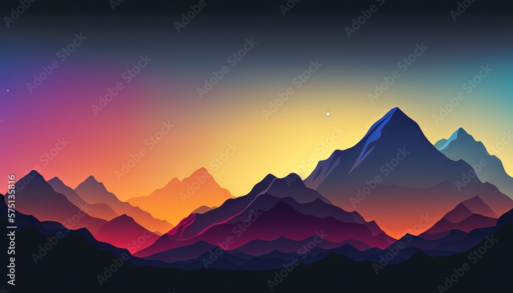 Abstract colorful Background Landscape of a mountain illustration, gradient colors, dreamy background. silhouettes