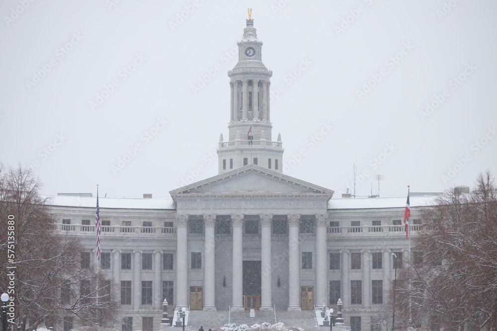 Denver Colorado City Council Building During a Winter Snowstorm