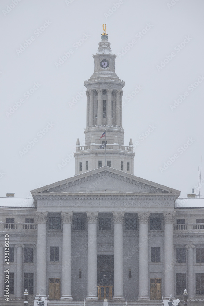 Denver Colorado City Council Building During a Winter Snowstorm