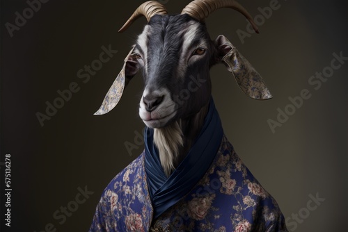 Humanazied goat dressed in imperial clothes. Created with Generative AI technology. photo