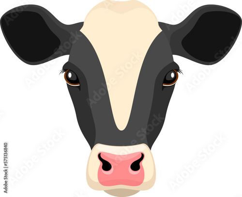 Vector illustration of a black and white cow or calf face.