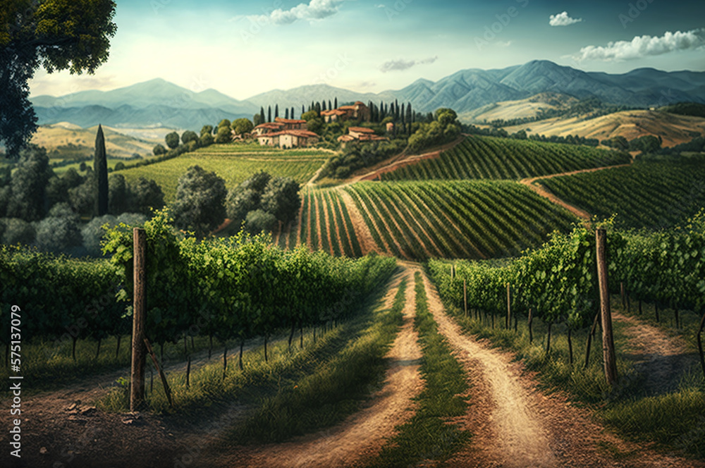 Tuscany vineyard rolling hills landscape view