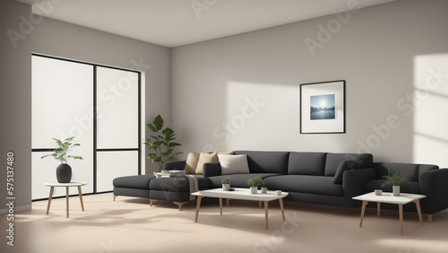 Decorated living room  3d render illustration created with Generative AI technology