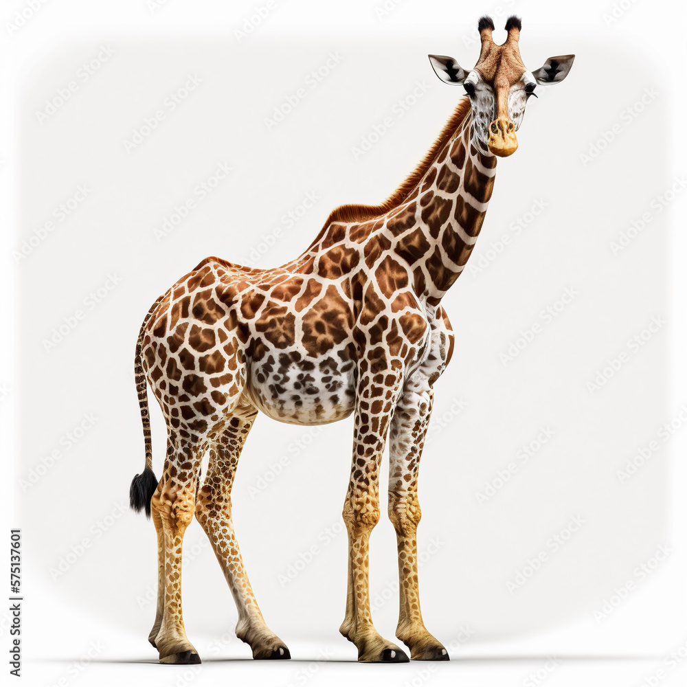 Giraffe isolated on white illustration, water splash, created with Generative AI technology