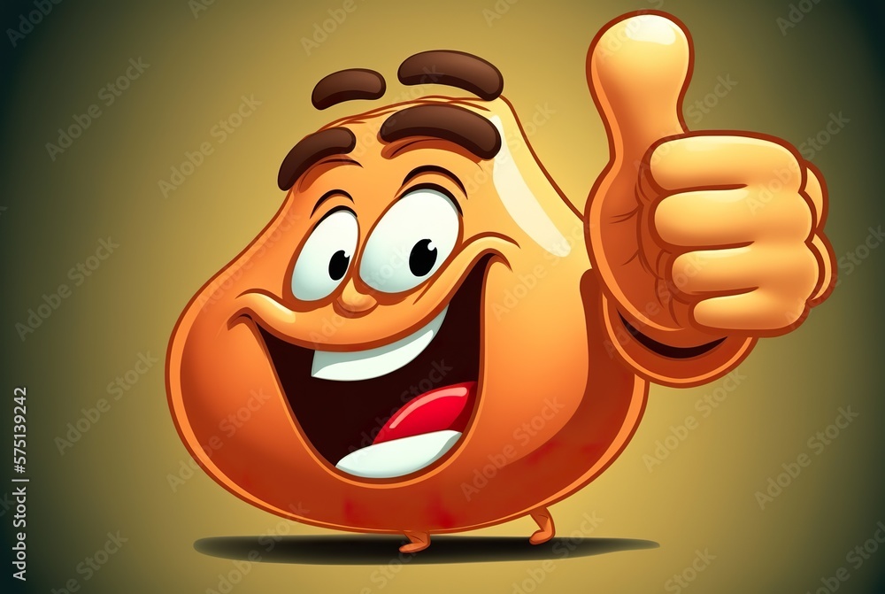 3D Cartoon Smiley mit Daumen hoch Bewertung. Gut oder Super bewerten