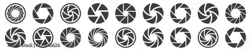 Camera lens diaphragm. Aperture icon set. Camera shutter icons. Vector isolated illustration.