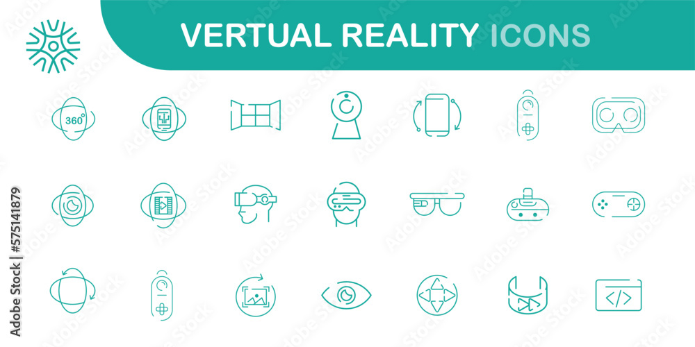 Virtual and augmented reality outline vector icons isolated on white ...