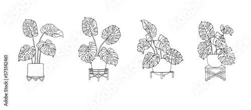 A set of linear sketches, coloring monsters in a vase.Vector graphics.