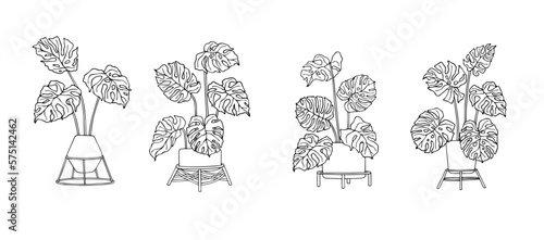 A set of linear sketches, coloring monsters in a vase.Vector graphics.