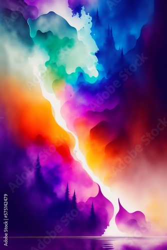 Vibrant colorful forest with colorful mist illustration - desktop background  © LAKSHAN