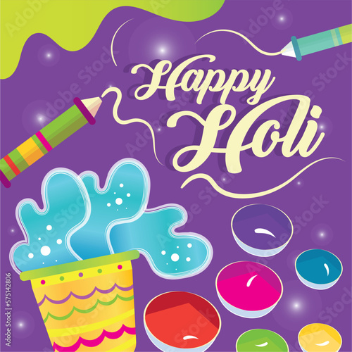 Colored holi festival poster with paint and pencils Vector