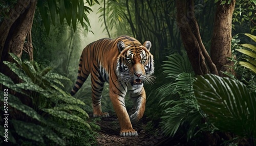 tiger in the jungle, Created with generative AI