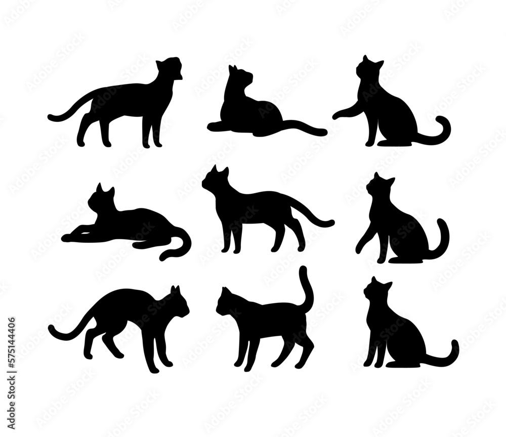 Kittens, Cats silhouette collection, set vector illustration. design for lpgo, t shirts, stencil, stamp