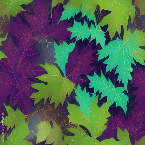 Green, blue and purple leaves created with generative ai technology