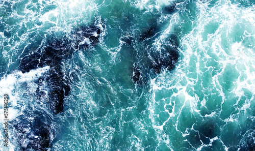 Aerial view of the sea storm waves. Beautiful ocean wallpaper for tourism and advertising. Asian landscape, photo from the drone