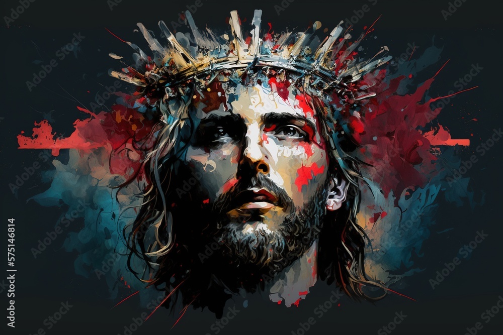 Abstract portrait of Jesus Christ face wearing crown of thorns. 