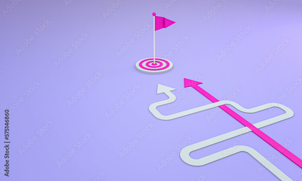 Business strategy. Direction arrows point to a target icon. Marketing goals and planning for success in business, Life goals, Free space. 3D rendering Business strategy. Direction arrows point to a target icon. Marketing goals and planning for success in business, Life goals, Free space. 3D rendering