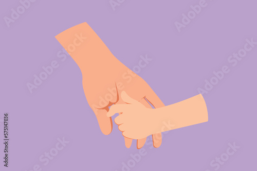 Character flat drawing of mother giving hand to her child. Adorable babies hands holding mom finger. Parenting mother care with love. Parental concept. Happy mother. Cartoon design vector illustration