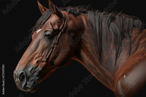 Portrait of brown horse. Generative AI.