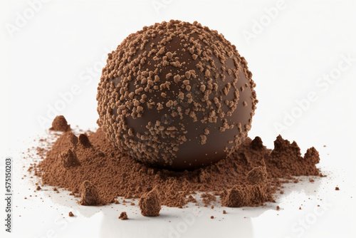 Closeup of perfect chocolate truffle  chocolate sprinkles  on isolated flat white background. Generative ai.