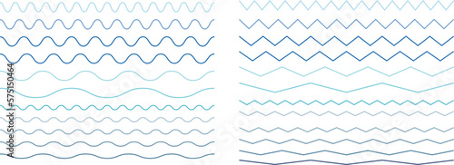 青の波線とジグザク線のセット