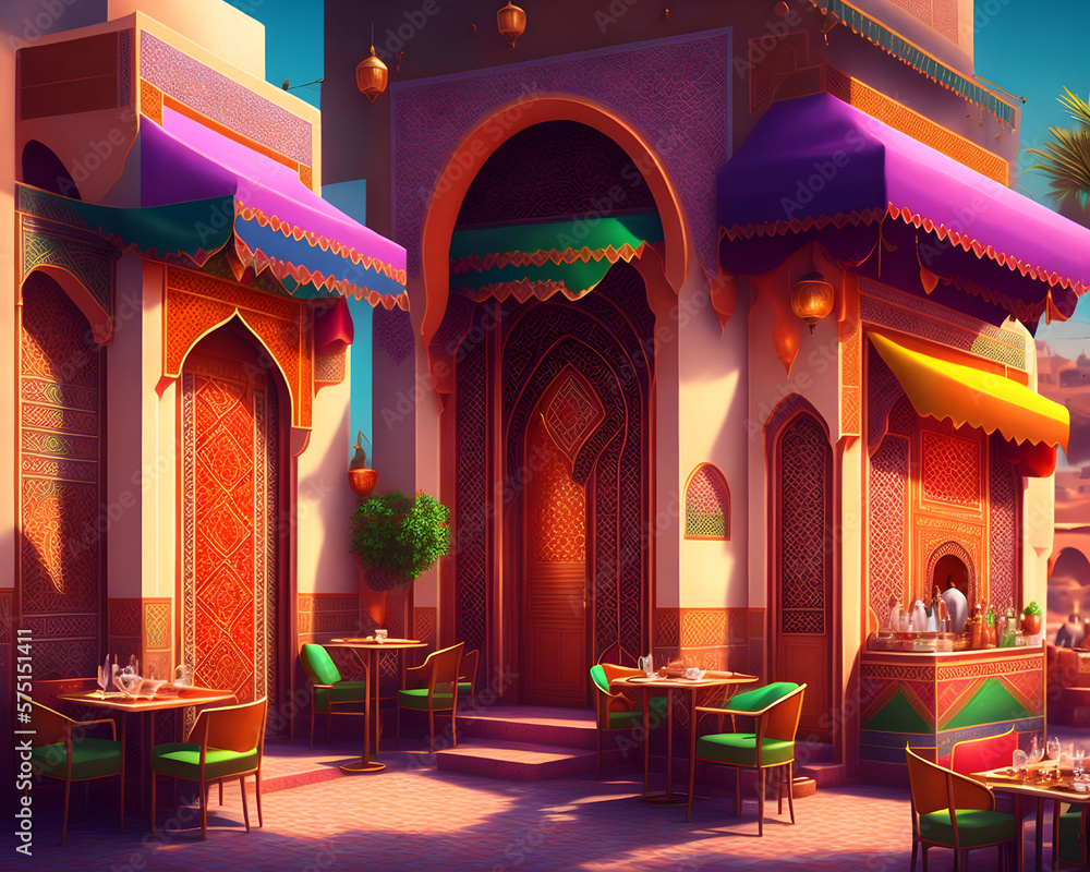 Generative A.I.  Moroccan Cafe in Tangier,  Created from an Abstract Image, in my Portfolio