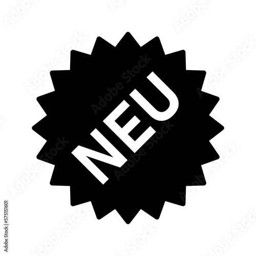 Neu (New in German) Basic New Product or New Feature Sticker or Adhesive Badge Symbol Sign Icon. Vector Image.