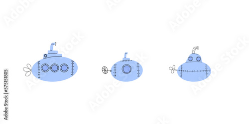 Submarine. Underwater transport. Sea life design. Vector illustration in scandinavian style.