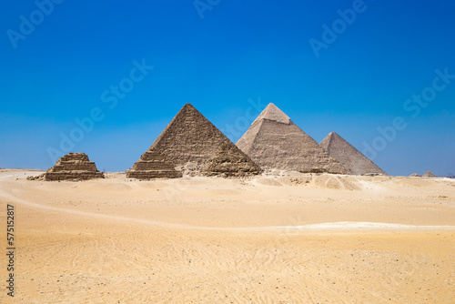 pyramids with a beautiful sky of Giza in Cairo, Egypt.