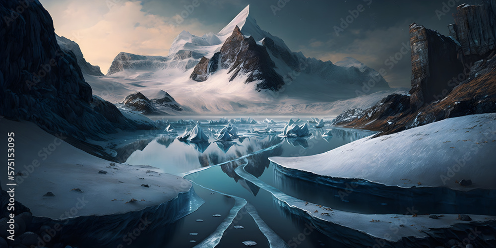 Fantasy Ice Mountain Landscape AI Generated
