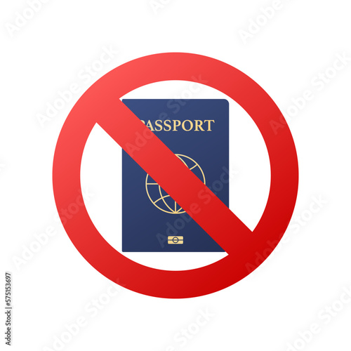 Passport ban icon. International passport with prohibition. Travel visa cancellation.