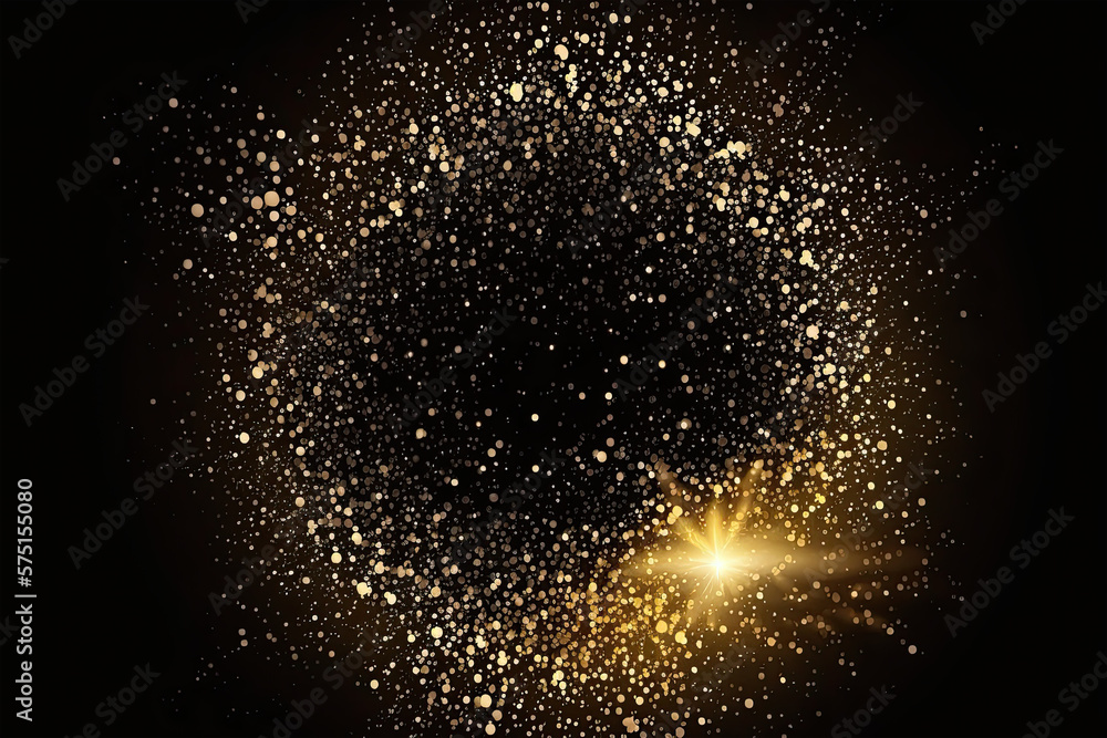 Glittering vector dust on a black background. Golden sparkling lights. Christmas Holiday glow particle. Magic star effect. Shine background. Festive party design, christmas, light, water, snow, star, Glittering vector dust on a black background. Golden sparkling lights. Christmas Holiday glow particle. Magic star effect. Shine background. Festive party design, christmas, light, water, snow, star,