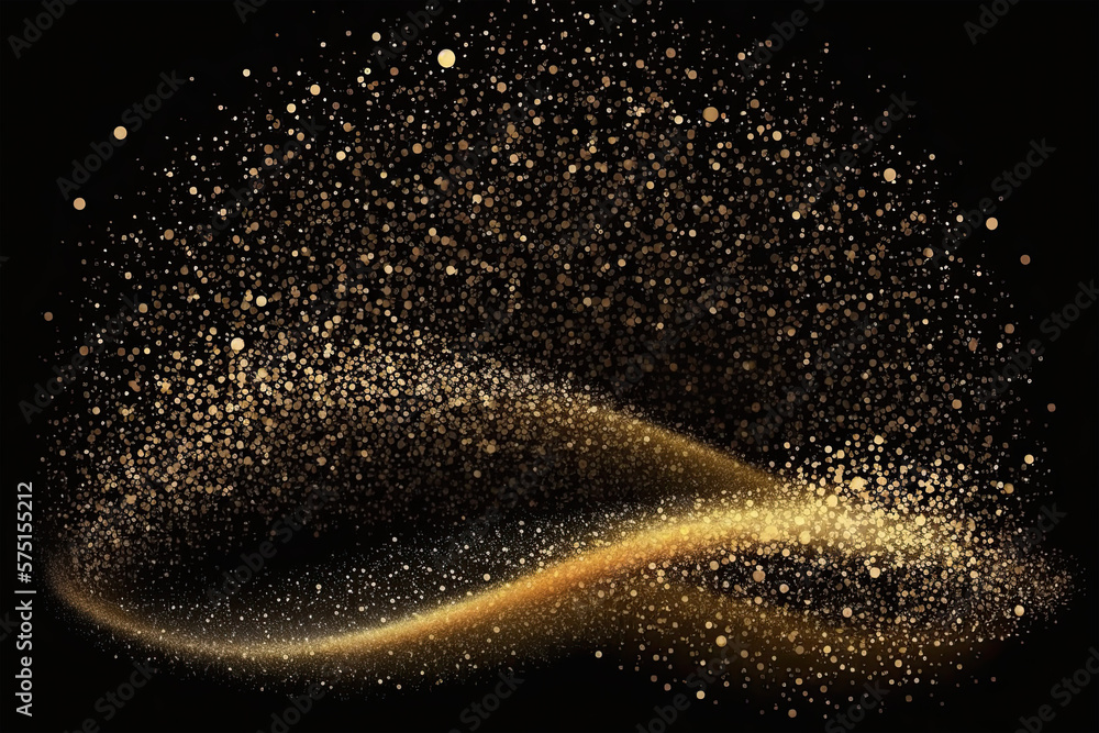 Obraz premium Glittering vector dust on a black background. Golden sparkling lights. Christmas Holiday glow particle. Magic star effect. Shine background. Festive party design, christmas, light, water, snow, star, 