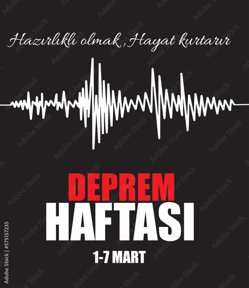 Being prepared saves lives. earthquake week 1-7 march turkish: hazırlıklı olmak, hayat kurtarır. deprem haftası 1-7 mart