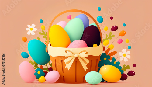 An elegant Easter basket featuring intricately designed eggs, scrumptious treats, and lush greenery, offering a delightful surprise to loved ones during the holiday - ai generated