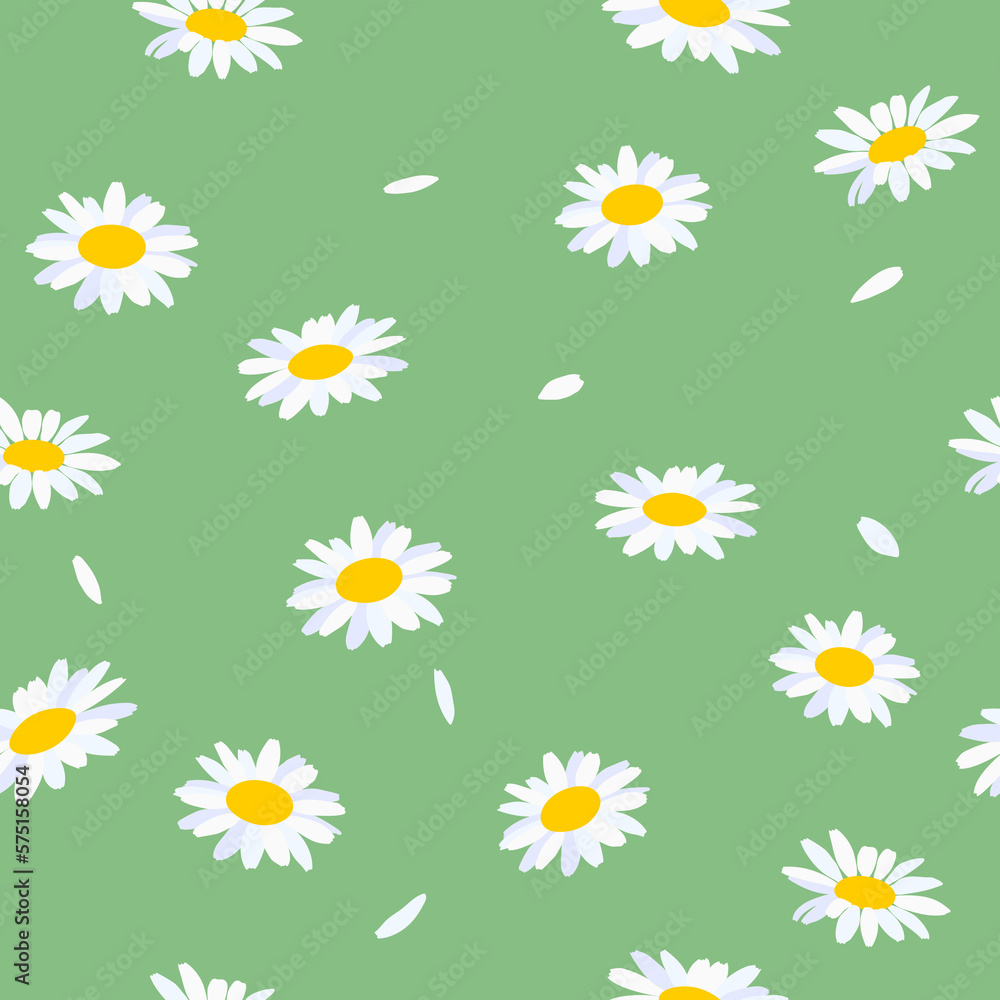 Seamless floral pattern. Chamomile flowers on a green background. Seamless floral pattern. Chamomile flowers on a green background.