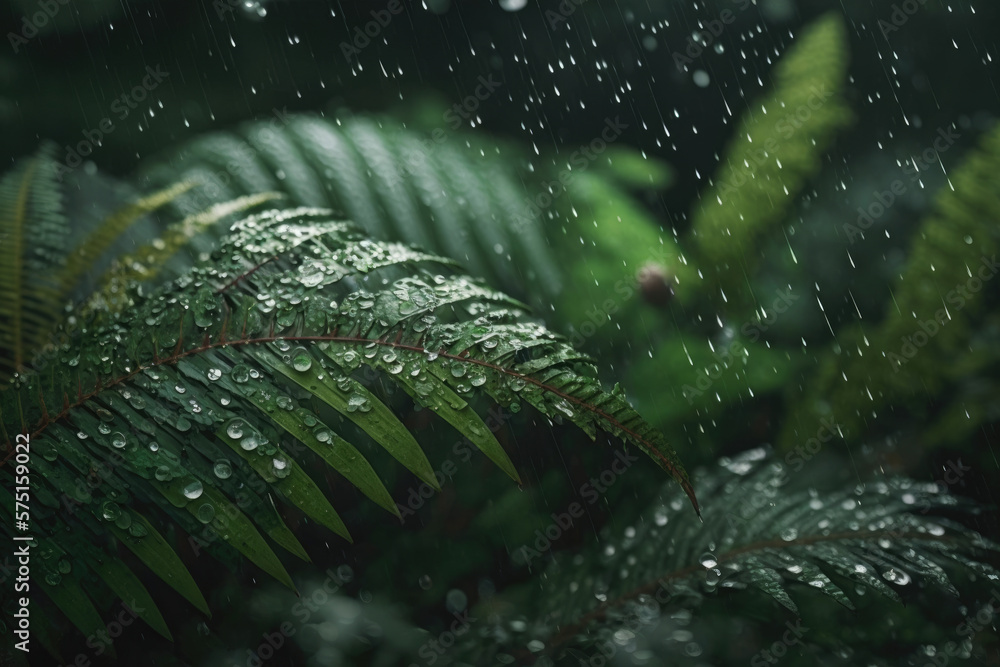 Heavy rain in the forest. Generative AI
