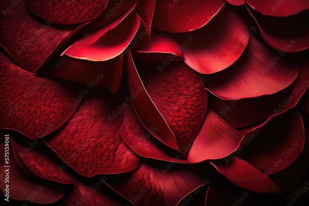 Red rose petals background. Generative AI