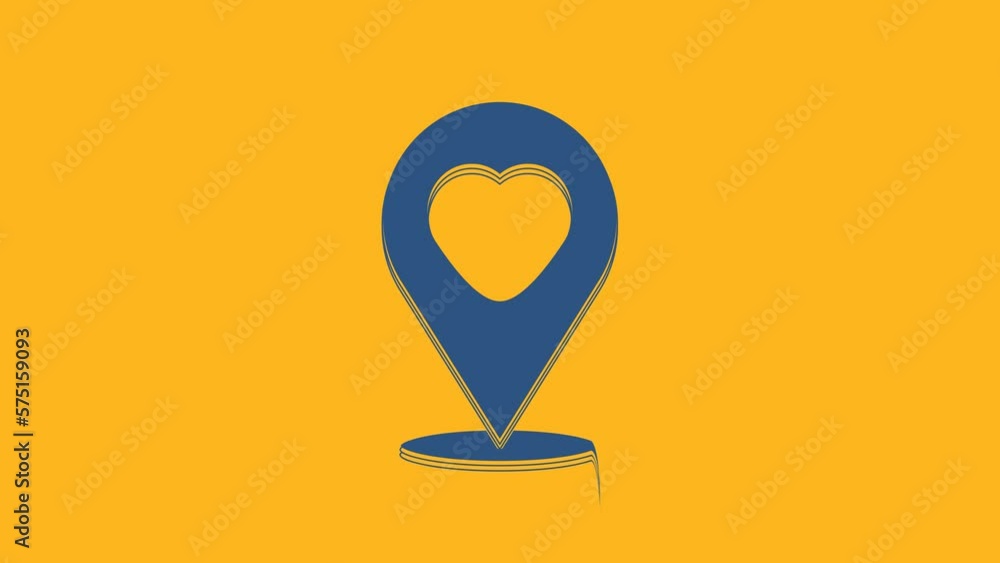 Blue Map pointer with heart icon isolated on orange background. Valentines day. Love location. Romantic map pin. 4K Video motion graphic animation Blue Map pointer with heart icon isolated on orange background. Valentines day. Love location. Romantic map pin. 4K Video motion graphic animation