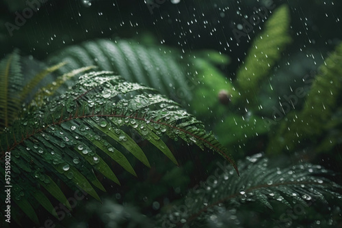 Obraz na płótnie Heavy rain in the forest. Generative AI w salonie