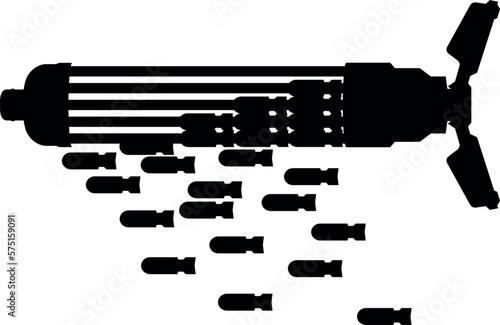 cluster munition, cluster bomb, submunition bomb a form of air dropped or ground-launched explosive weapon detailed realistic silhouette