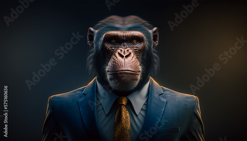 A monkey in a suit with a man in a suit