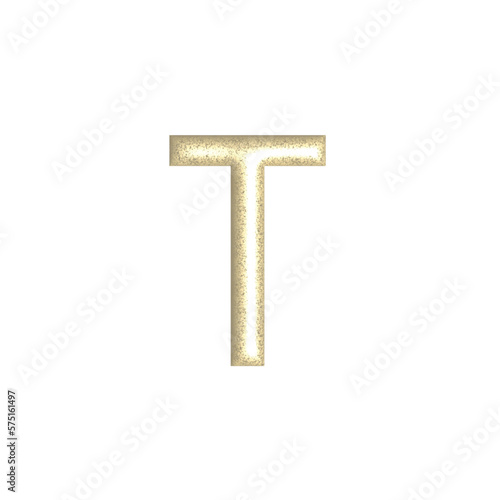T alphabet letters gold foil isolated. Gold yellow metallic letter. Alphabetical font. Foil symbol. Bright metallic 3D