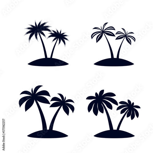 Collection of Black African Rainforest Coconut Trees or Tropical Palm Trees. Simple Black Silhouette for Graphic and Web Design on White