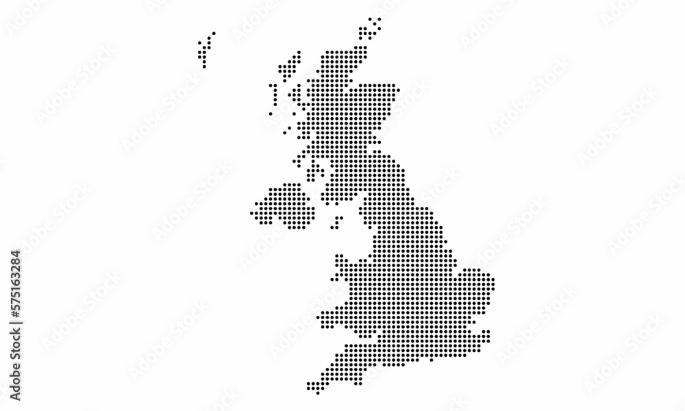 United Kingdom or UK dotted map with grunge texture in dot style. Abstract vector illustration of a country map with halftone effect for infographic. 